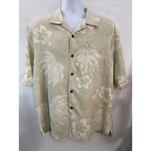 Tommy Bahama Shirt Men Size XL Button Up Short Sleeve 100% Silk Palm Tree print - Picture 1 of 8